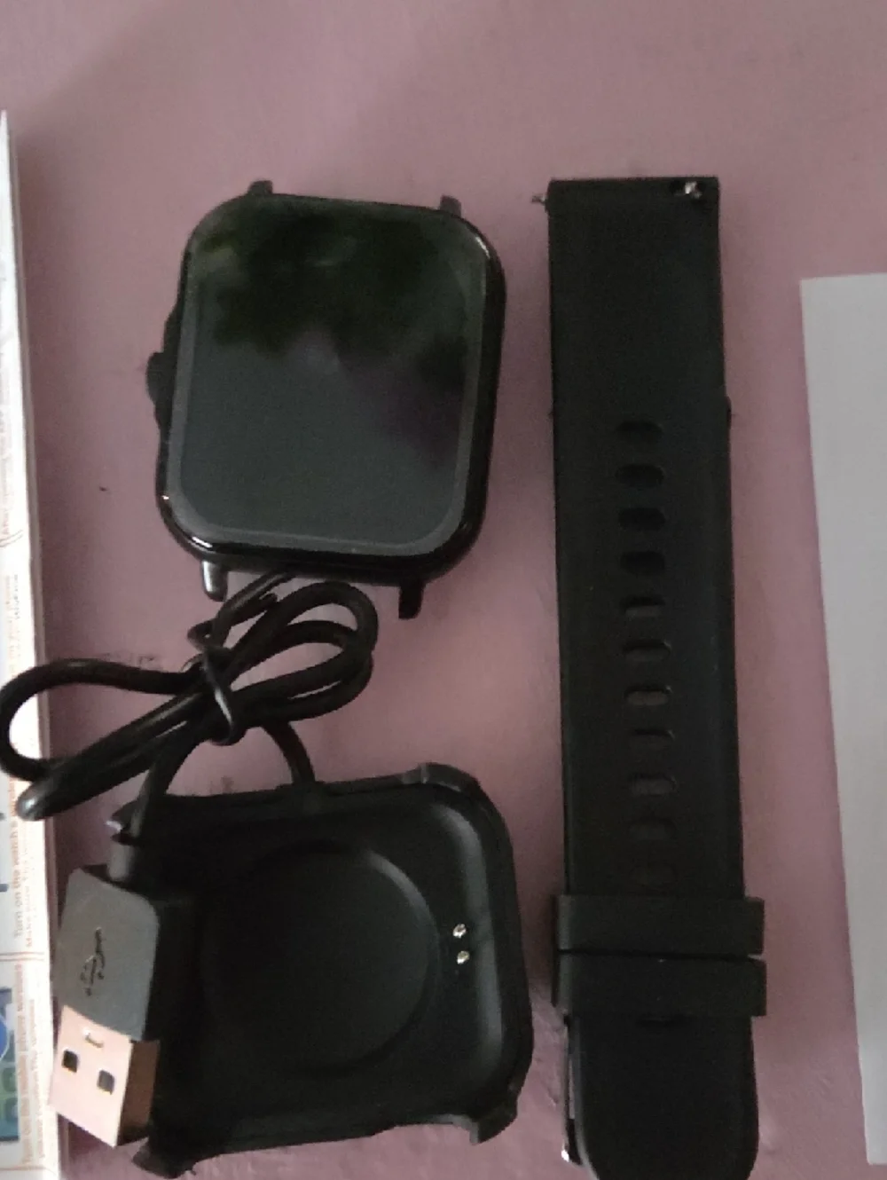 Black Smartwatch with USB Charger - Compatible Wearable